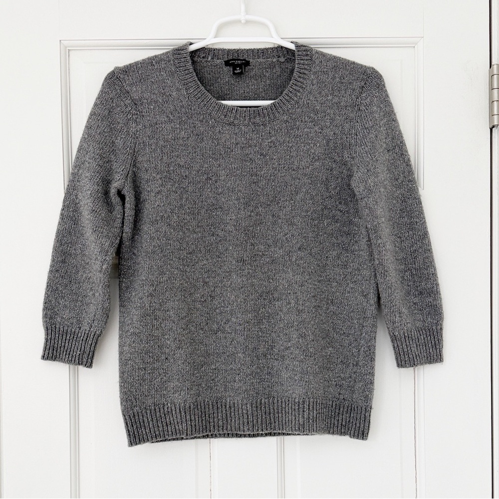 ANN TAYLOR sweater size M grey sparkle wool blend 3/4 sleeves crewneck